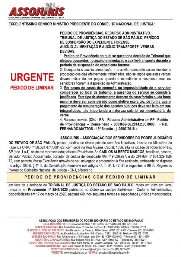 ASSOJURIS busca suspensão dos descontos dos auxílios alimentação e transporte junto ao Conselho Nacional de Justiça