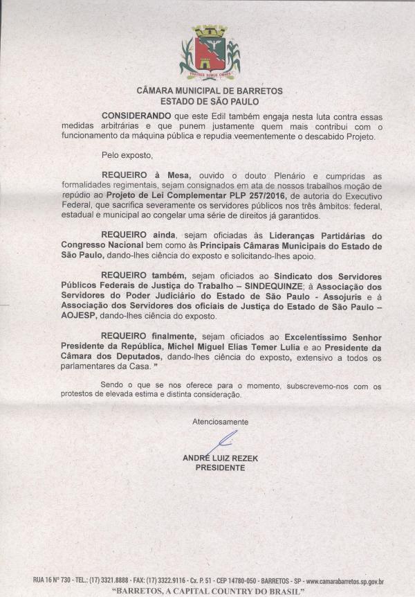 Câmara de Barretos aprova ofício de repúdio à PLC 257