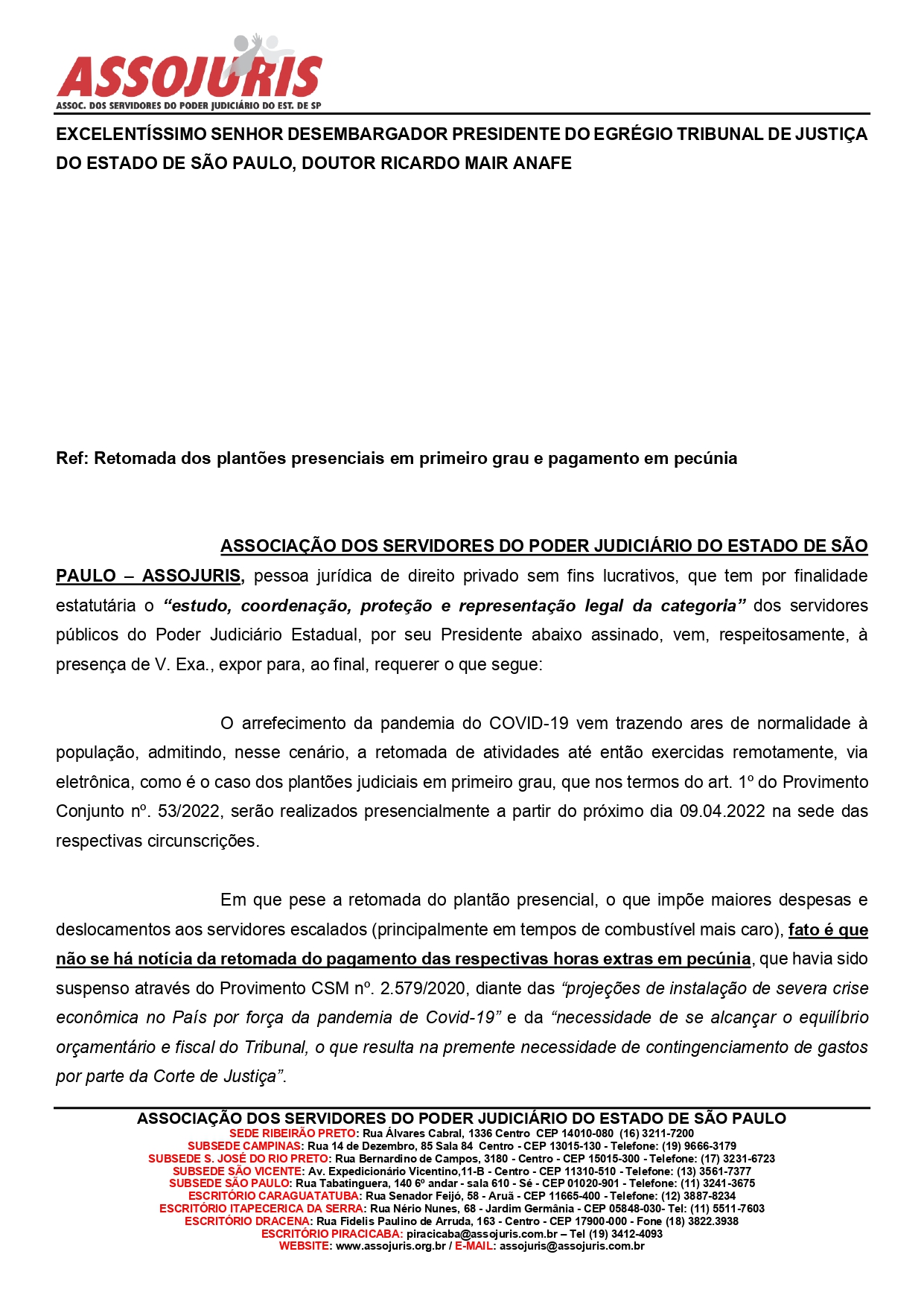 Tribunal atende pedido da ASSOJURIS e retoma pagamento de indenização do plantão judicial em pecúnia