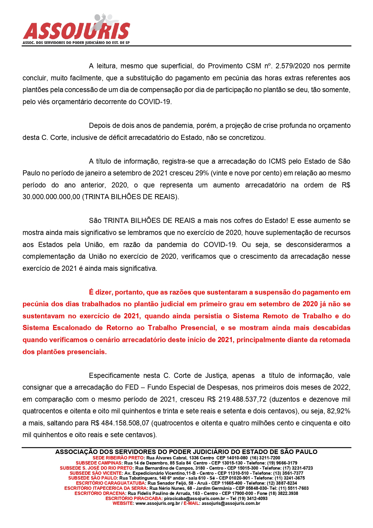 Tribunal atende pedido da ASSOJURIS e retoma pagamento de indenização do plantão judicial em pecúnia