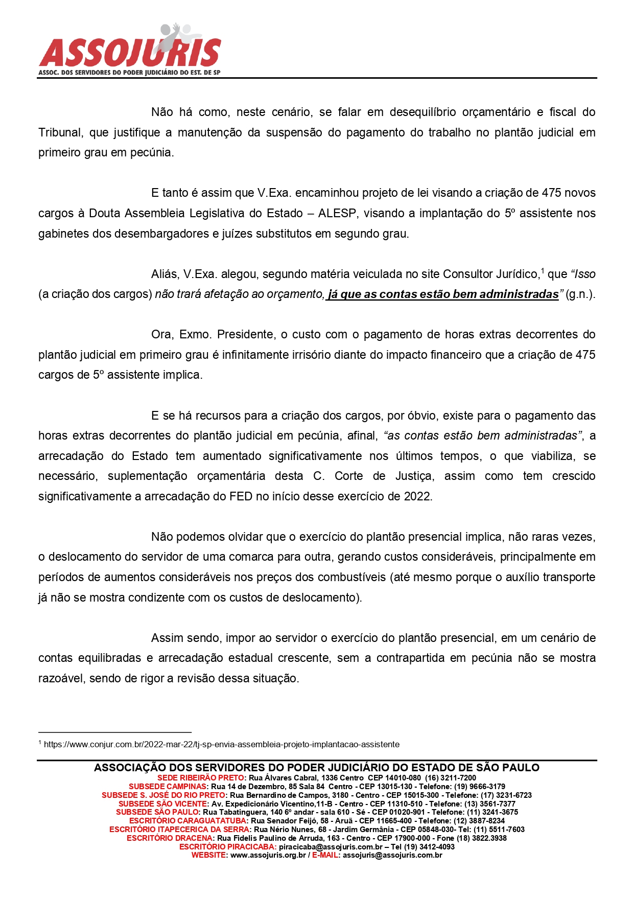 Tribunal atende pedido da ASSOJURIS e retoma pagamento de indenização do plantão judicial em pecúnia