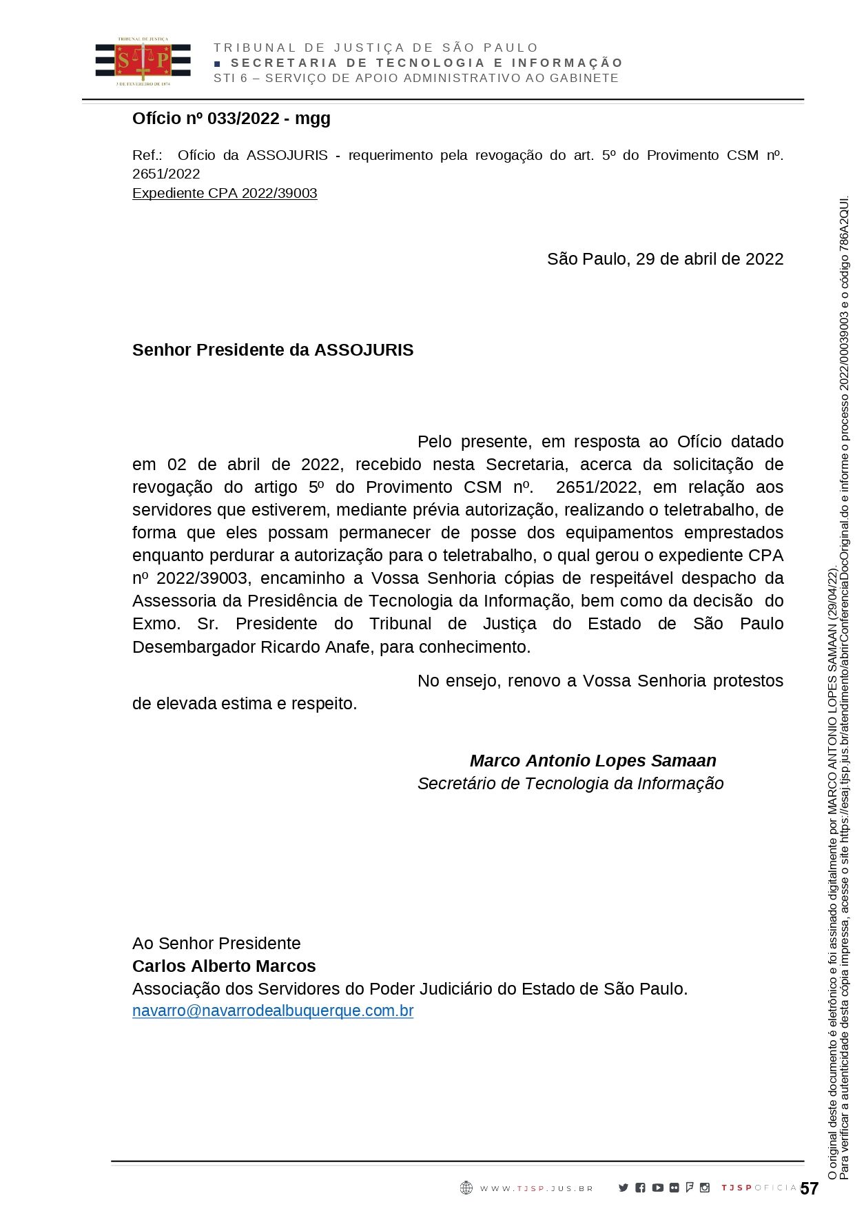 TJSP não autoriza permanência de equipamentos com servidores em teletrabalho