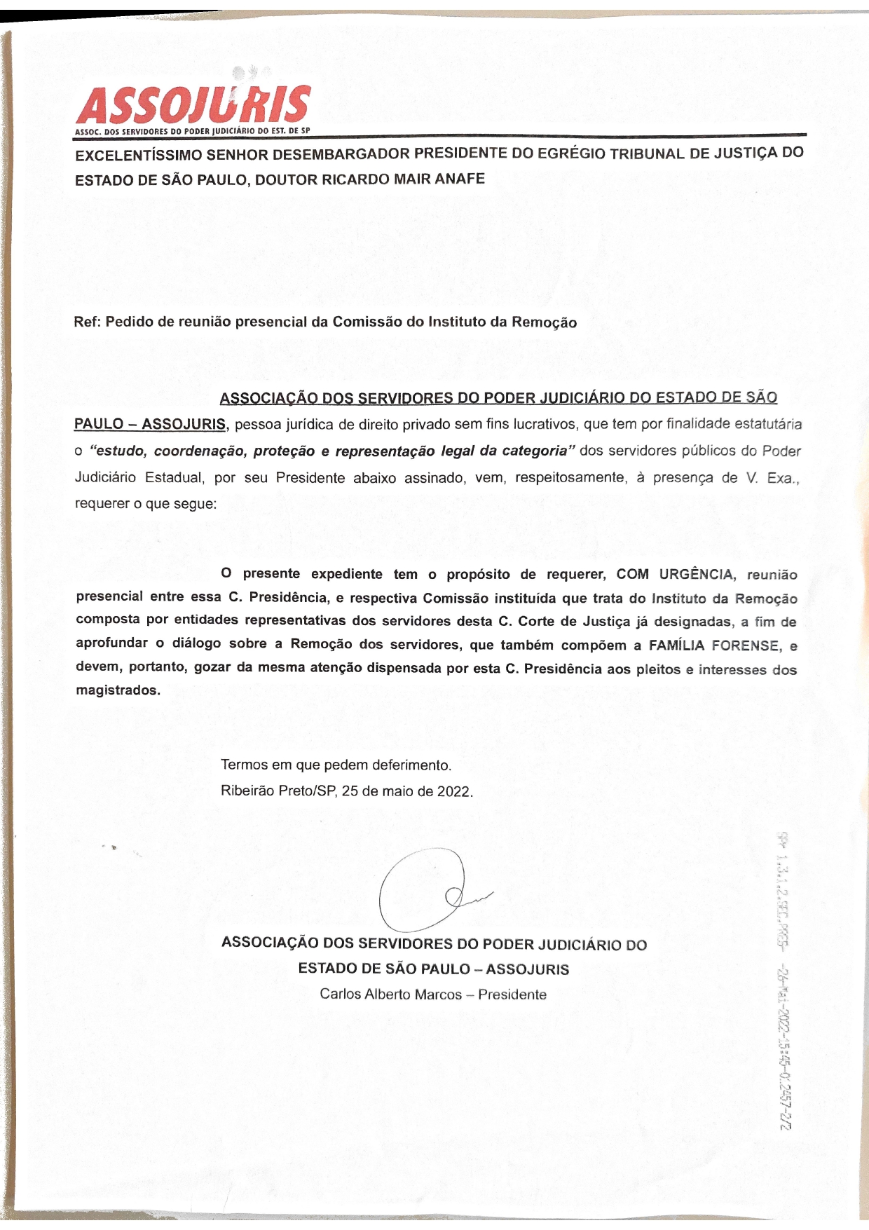 ASSOJURIS oficia ao TJSP para abrir diálogo sobre a remoção dos servidores