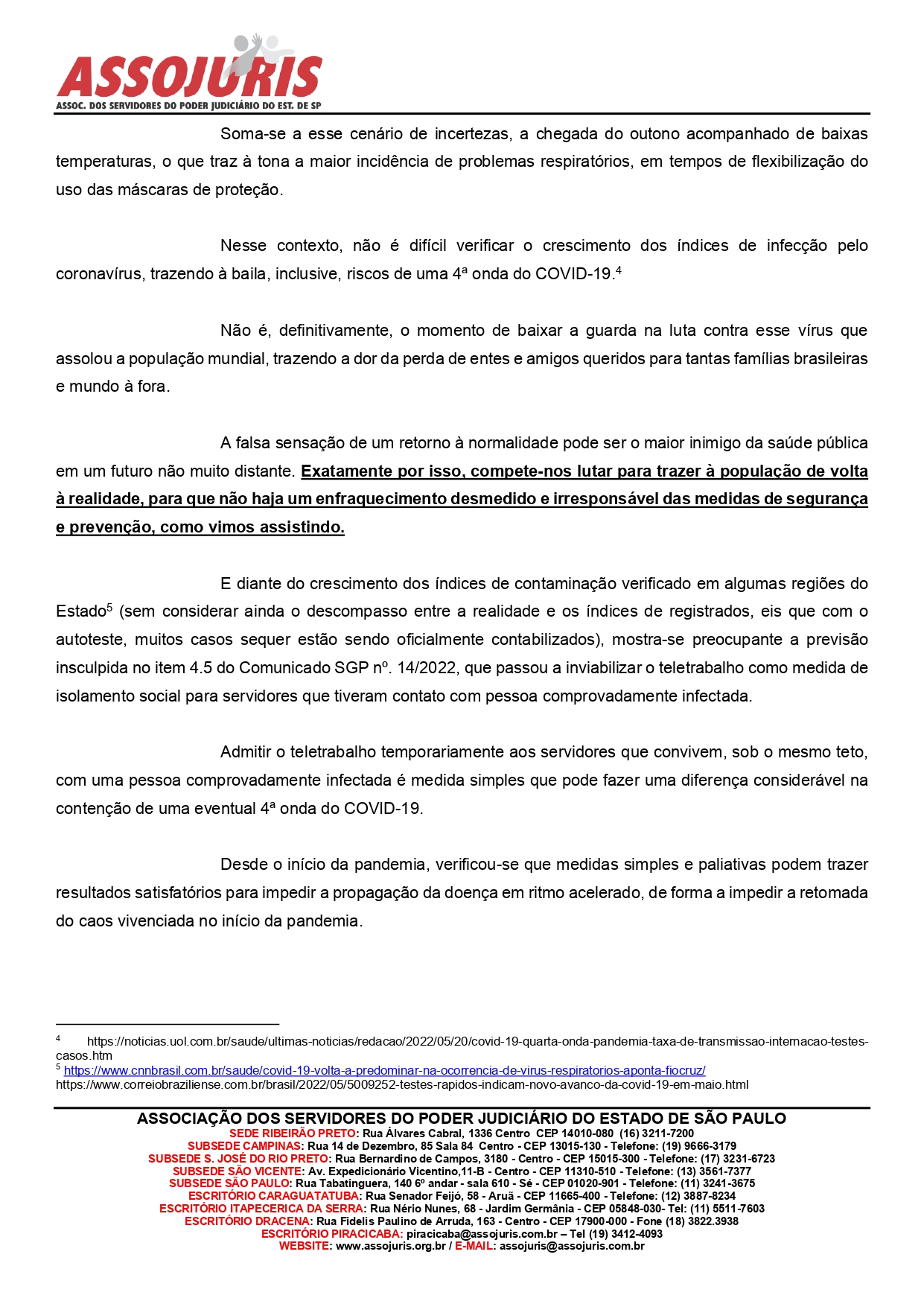 ASSOJURIS REQUER O RESTABELECIMENTO DO TELETRABALHO TEMPORÁRIO PARA O SERVIDOR QUE TEVE OU MANTÉM CONTATO COM PESSOA INFECTADA PELO COVID-19