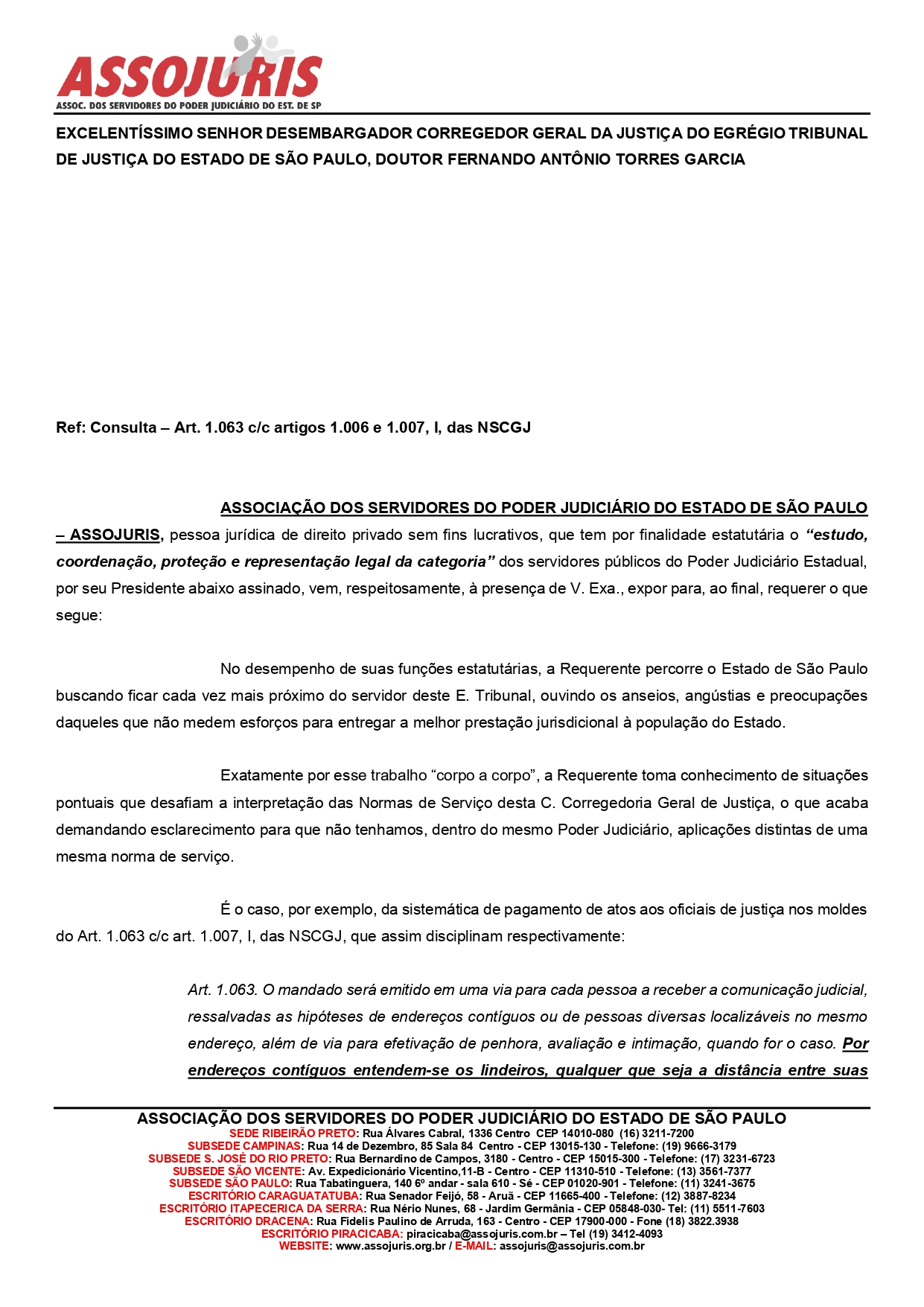 ASSOJURIS requer esclarecimentos do TJSP sobre pagamento de atos dos Oficiais de Justiça