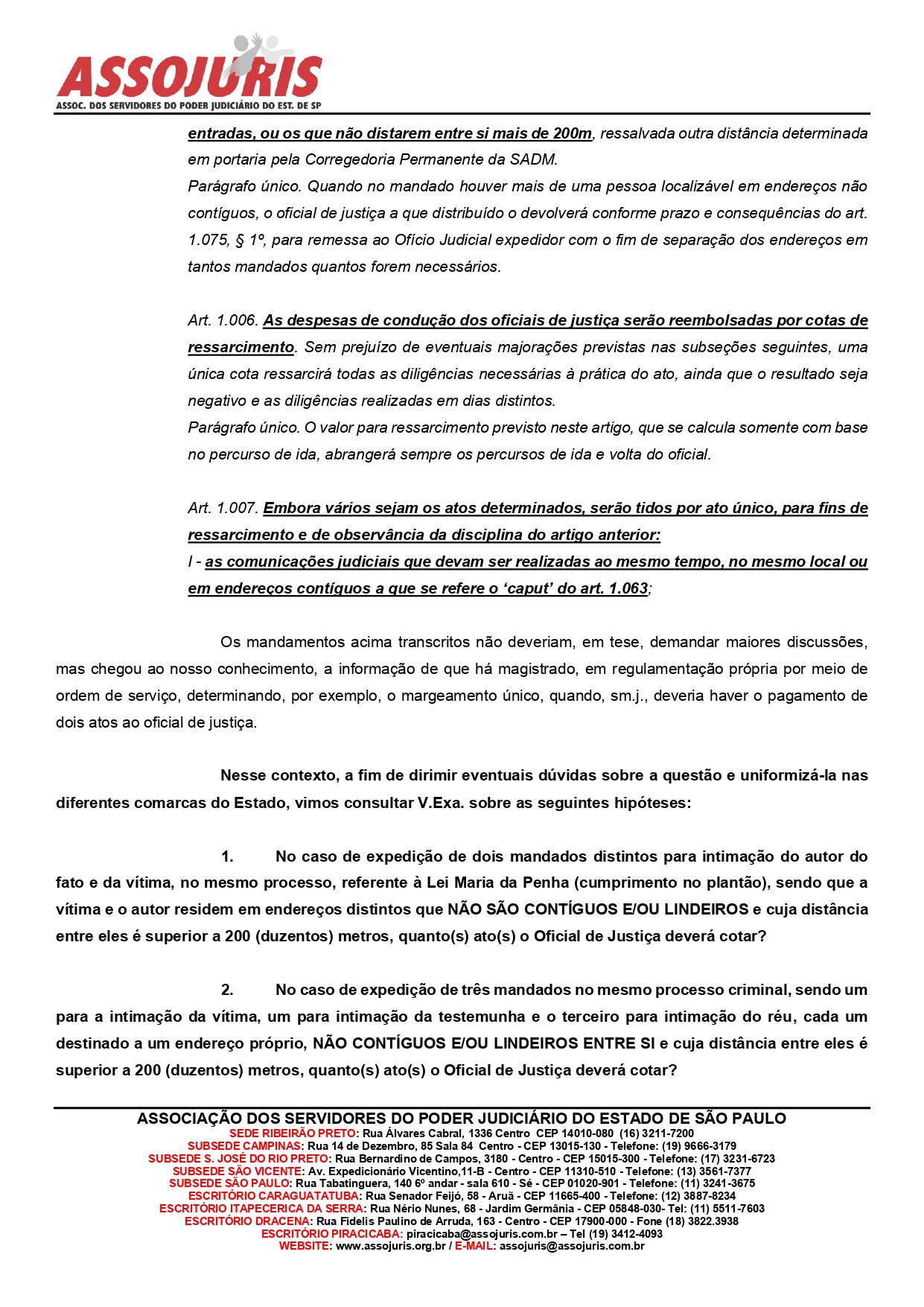 ASSOJURIS requer esclarecimentos do TJSP sobre pagamento de atos dos Oficiais de Justiça
