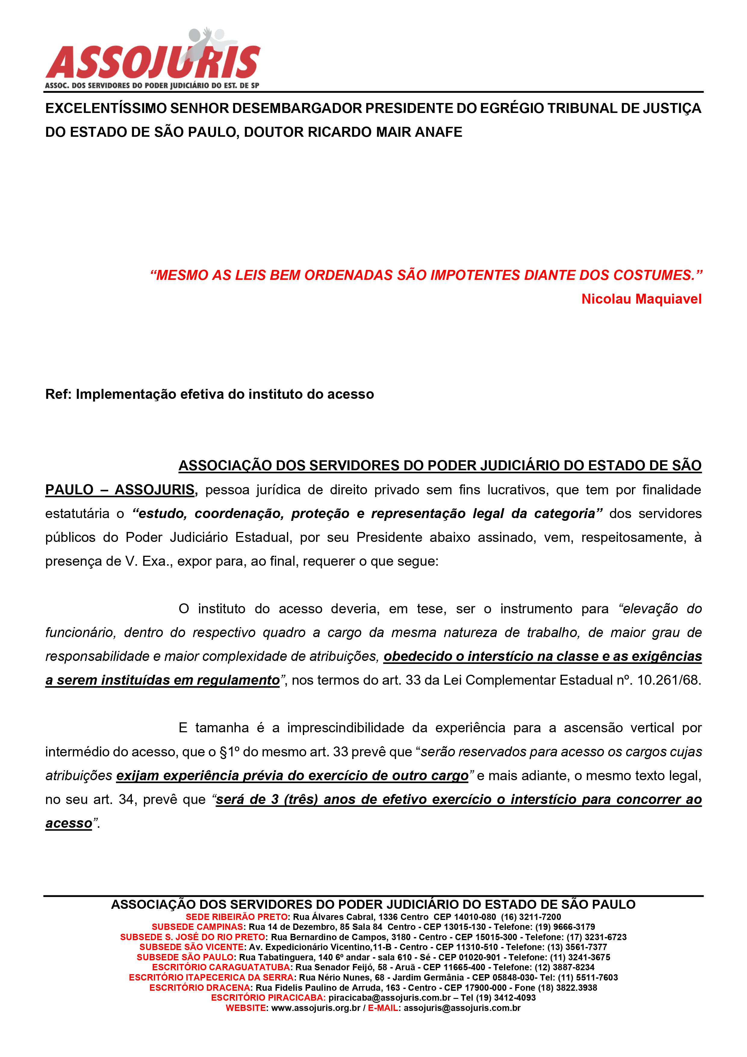 ASSOJURIS BUSCA IMPLEMENTAÇÃO DO INSTITUTO DO ACESSO