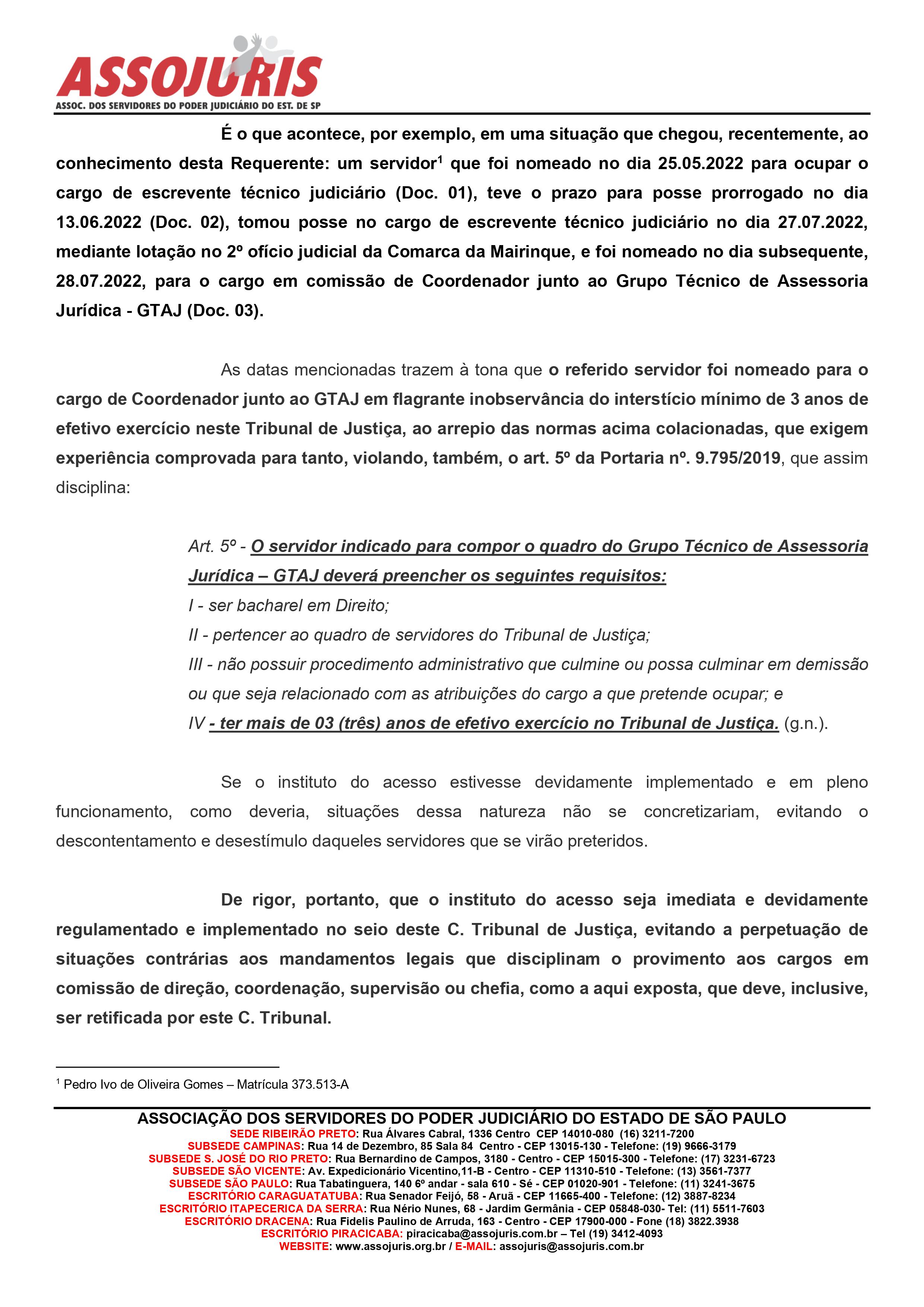 ASSOJURIS BUSCA IMPLEMENTAÇÃO DO INSTITUTO DO ACESSO
