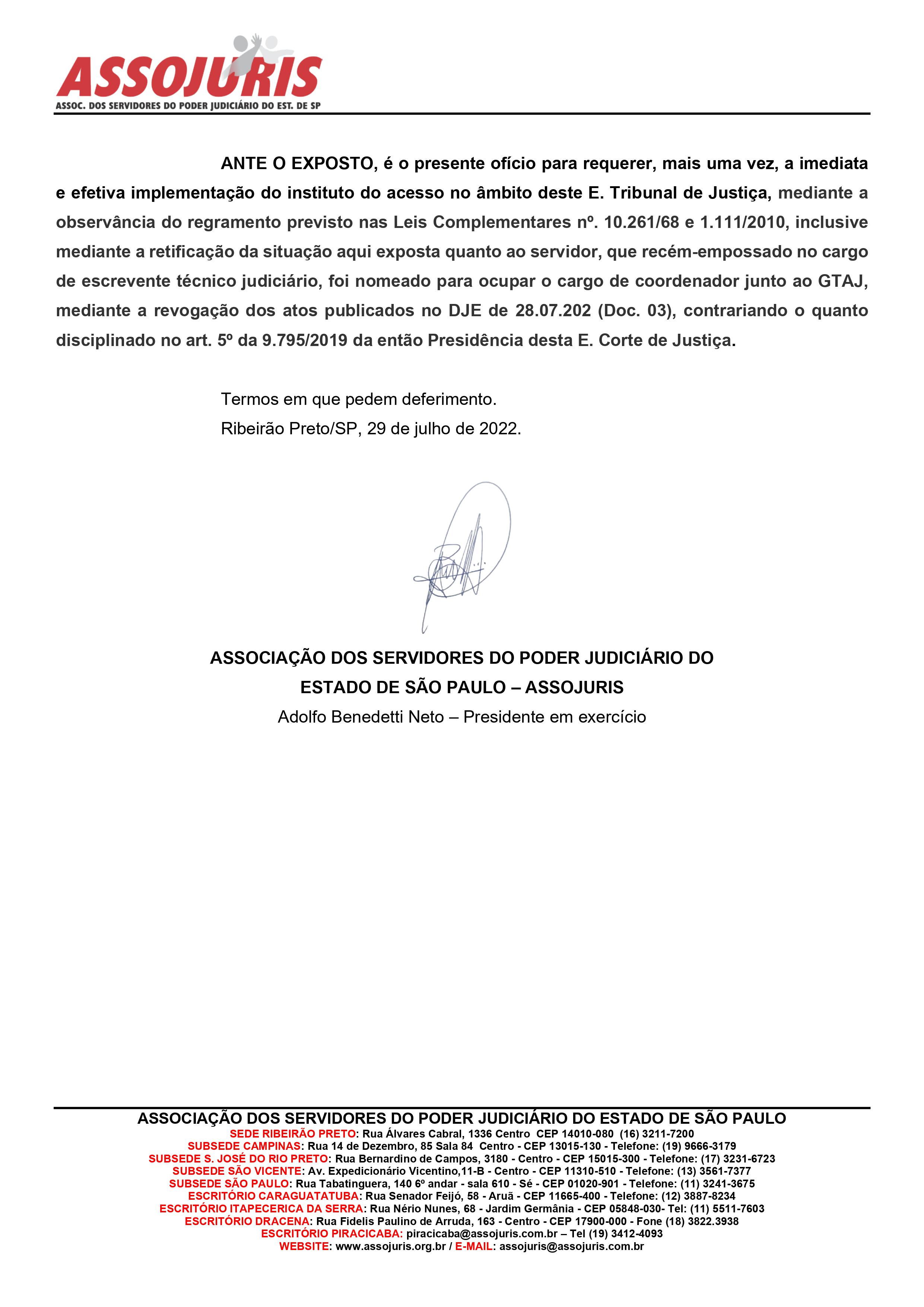 ASSOJURIS BUSCA IMPLEMENTAÇÃO DO INSTITUTO DO ACESSO