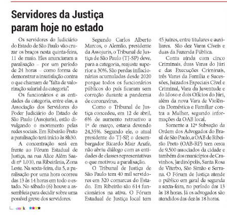 Jornal Tribuna Ribeirão Preto divulga paralisação dos servidores