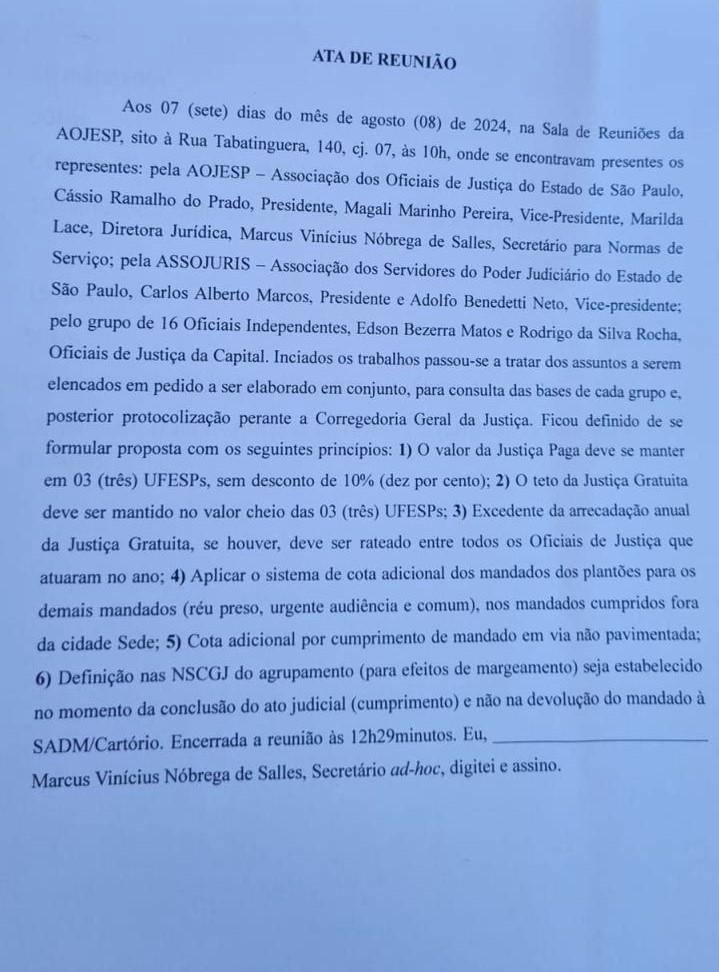 ASSOJURIS, AOJESP e Oficiais de Justiça buscam unificar propostas para alterar Prov. CGJ nº 27/2023