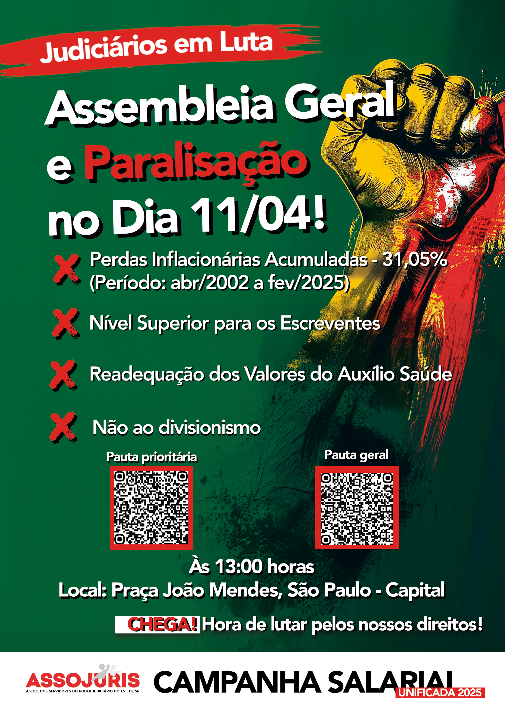 JUDICIÁRIOS EM LUTA – ASSEMBLEIA GERAL E PARALISAÇÃO
