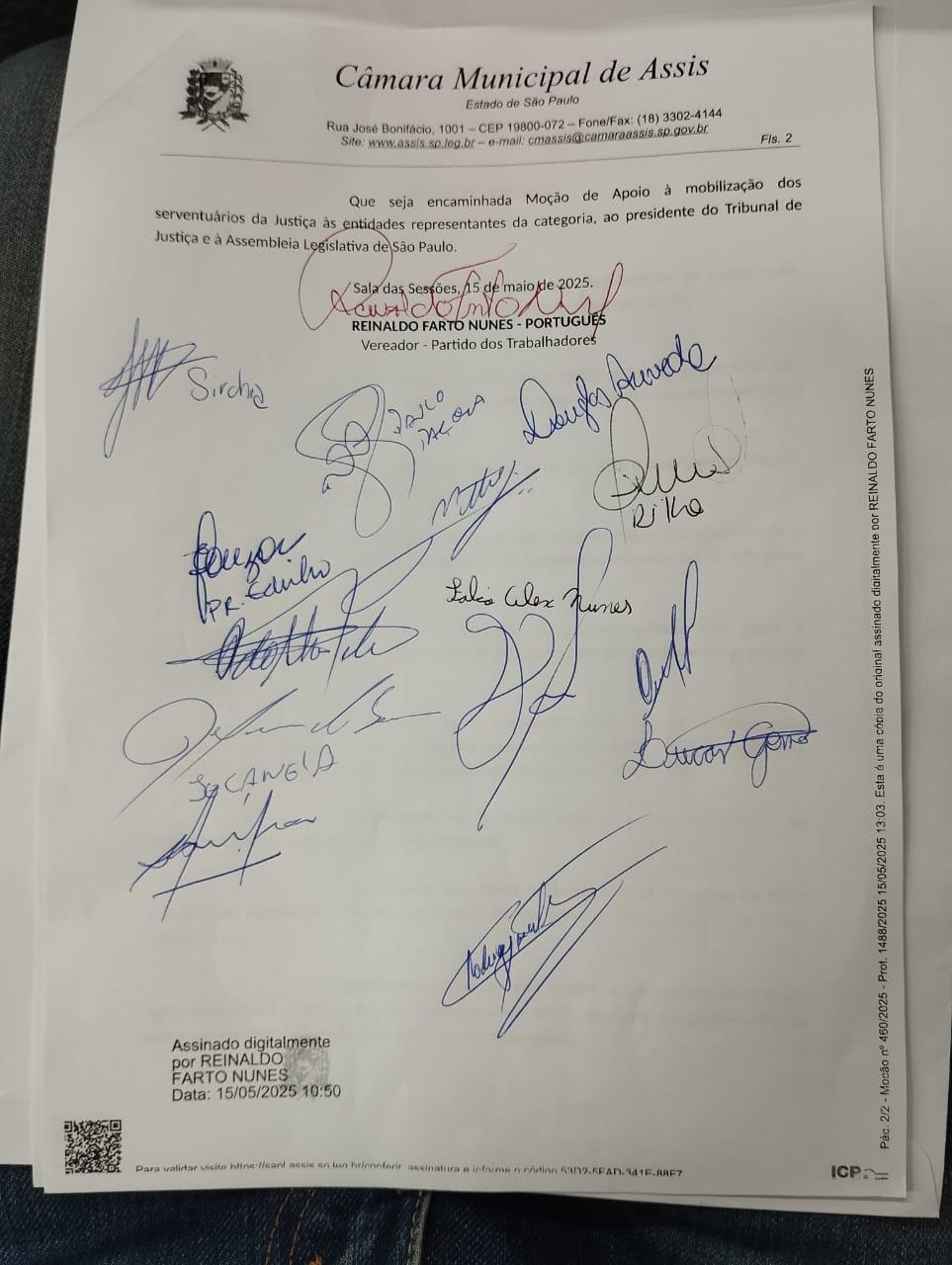Assojuris – Judiciários- Mobilização Intensa – Câmara do Município de Assis se Manifesta em Favor de Servidores Grevistas