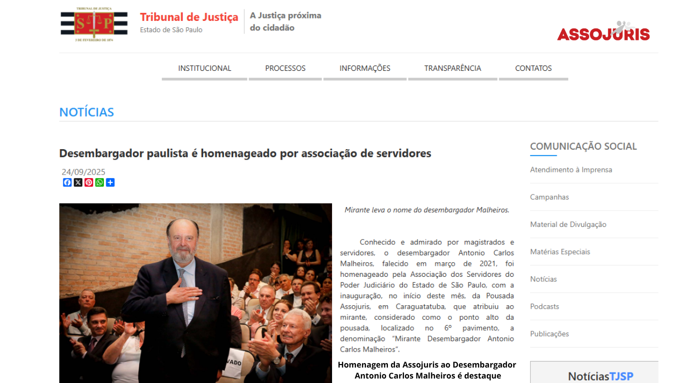 Homenagem da Assojuris ao Desembargador Antonio Carlos Malheiros é destaque